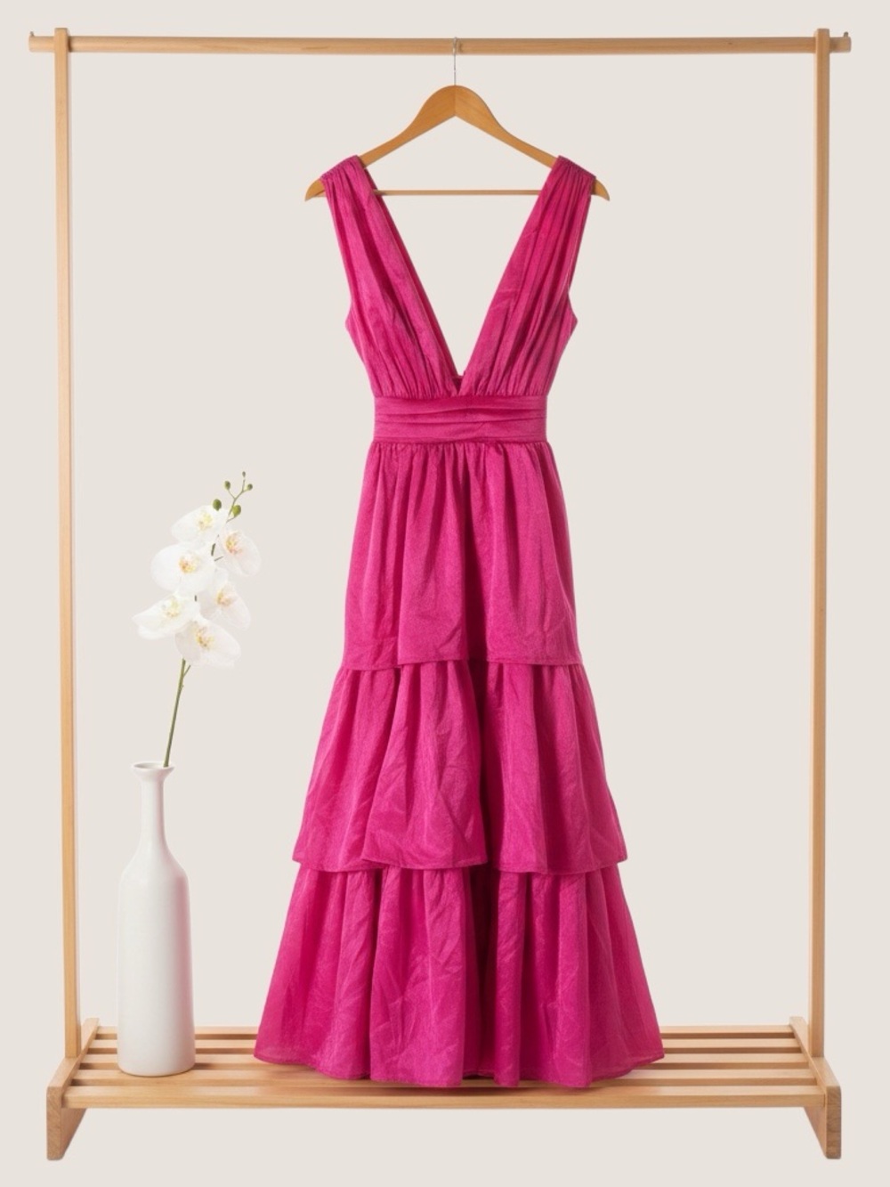 Lulus NWT Fuchsia Tiered Maxi Dress XS Wedding Guest Bridesmaid Formal